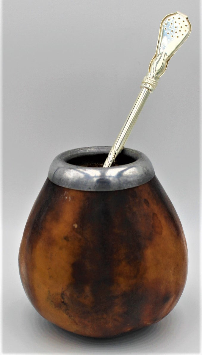 Calebasse E Bombilla Per Mate - Zucca Naturale, Capacità 300 Ml, Con Paglia In Acciaio Inox, Set Tradizionale Sudamericano - Foto 3