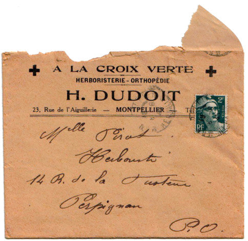 Ancienne enveloppe datant de 1945 destinée à l'herboriste