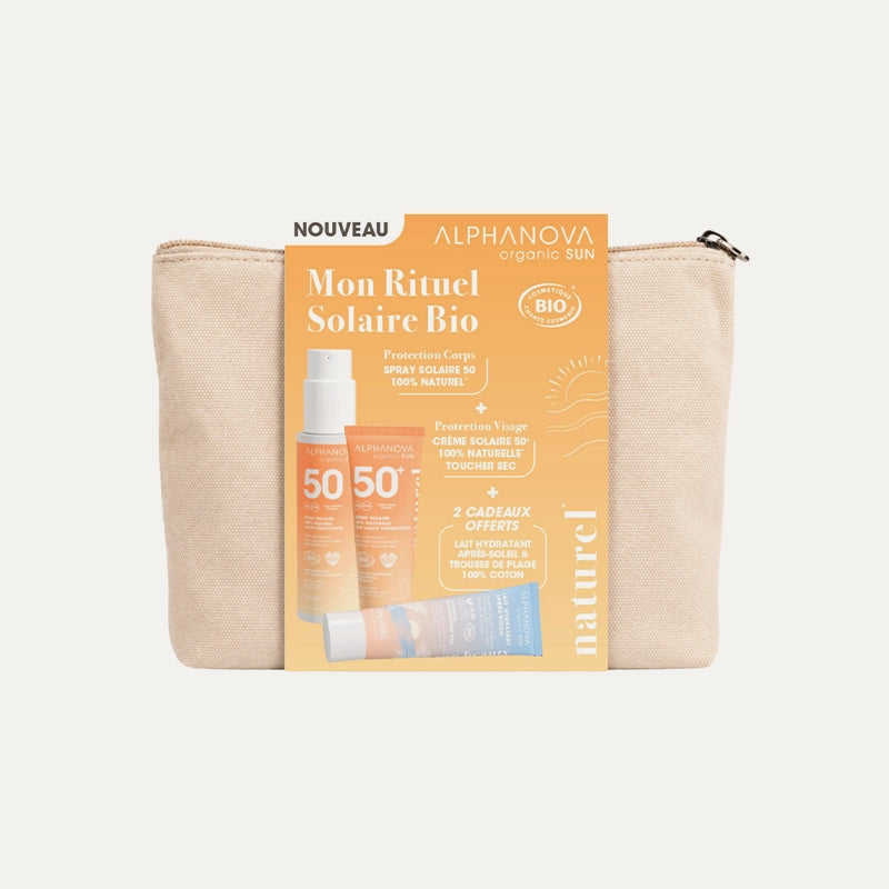 Alphanova - Mon Rituel Solaire BIO – 2 Protections solaires parfumées + Lait hydratant & Trousse