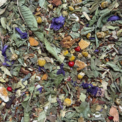 Herboristerie Moderne Infusion plaisir Réconfort -Cassis feuilles, Verveine odorante citronnée, Oranger feuilles, Rooïbos Cederberg, fleurs de Camomille Matricaire,  fleurs de Mauve, épices (Badiane, Anis vert, Girofle, baies roses), et fruits Orange Douce