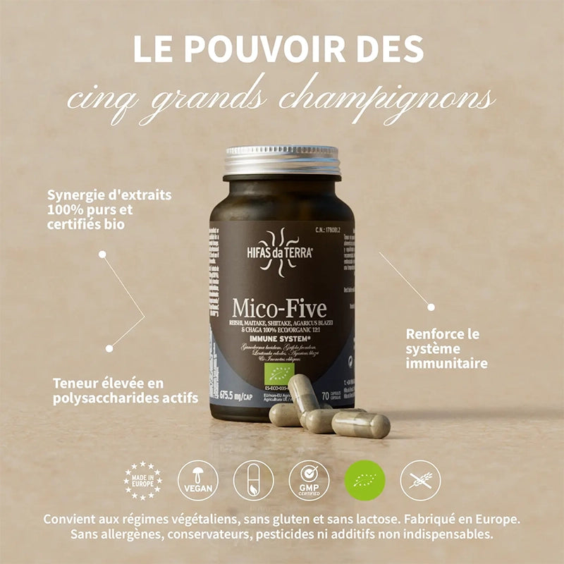 Mico-Five BIO (Reishi, Maitake, Shiitake, Champignon du soleil et Chaga)