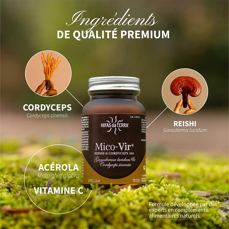 Mico-Vir+ - Complexe de Champignons en haute concentration Reishi & Cordyceps