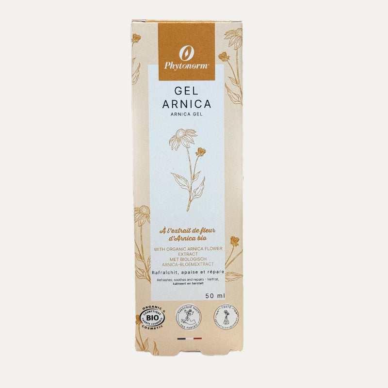Gel Arnica Phytonorm Bio : soin rafraîchissant à l'Arnica, Millepertuis et huiles essentielles. 