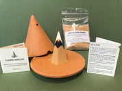Duo Diffuseur Brûleur Lampe Merlin en céramique Terracota pour poudre d'encens naturel + un sachet de poudre de bois de cade