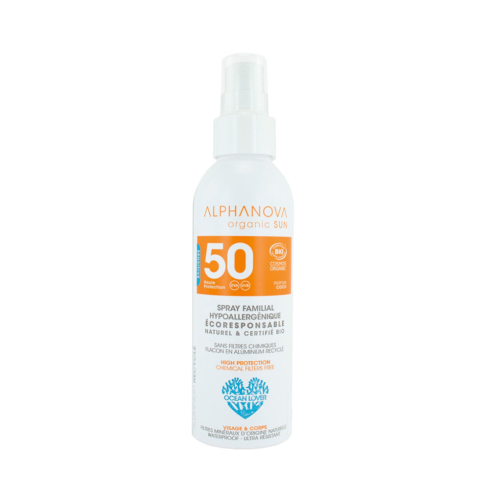 Spray solaire Familial Hypoallergénique et écoresponsable SPF 50