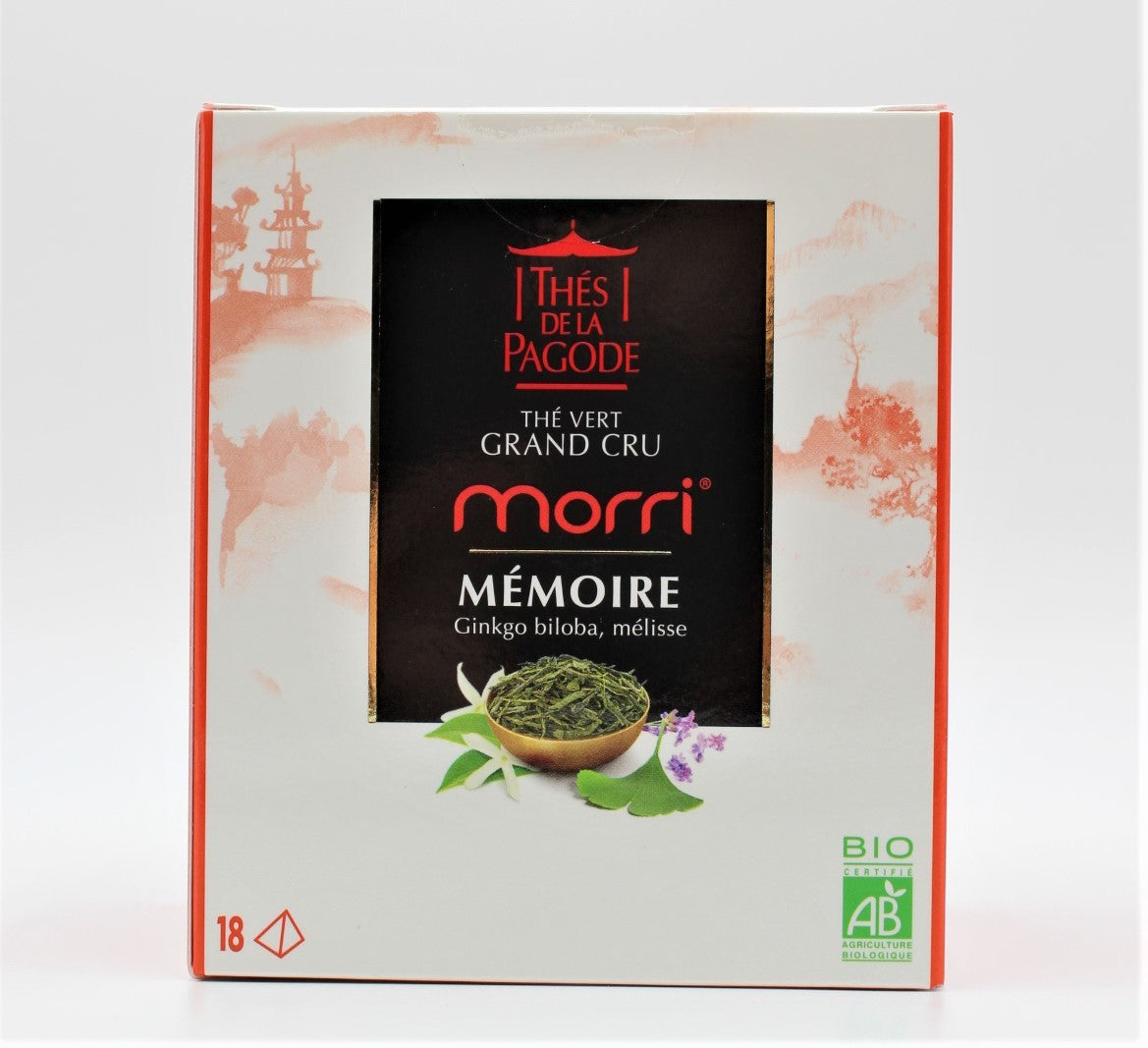 thé morri thés de la pagoge 18 infusettes thé vert BIO Ginkgo biloba & Mélisse